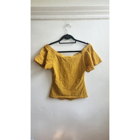 Maeve Anthropologie Off-The-Shoulder Flutter Blouse Top Solid Yellow XS - Picture 4 of 6
